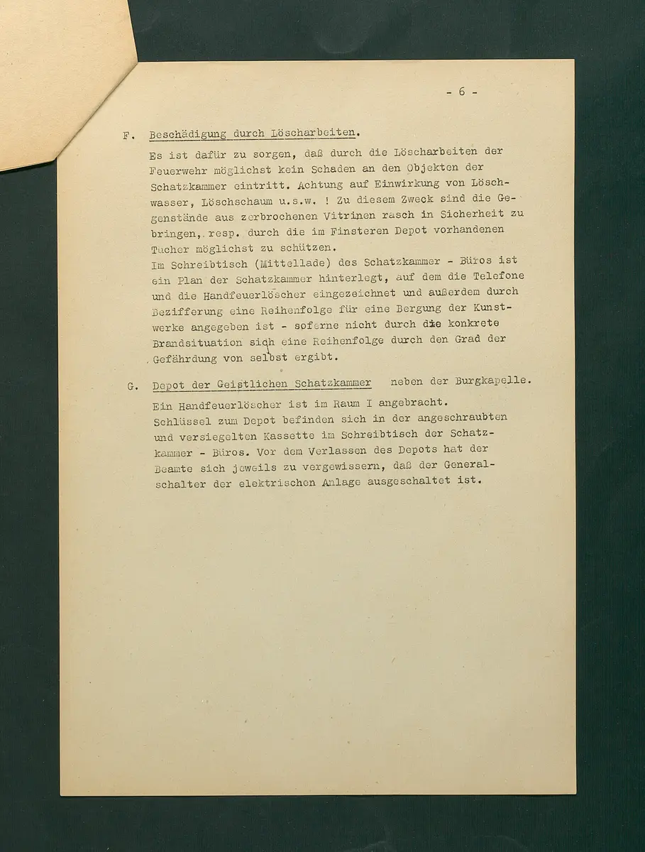 Feuerlöschordnung für das Kunsthistorische Museum, Teil III: Schatzkammer