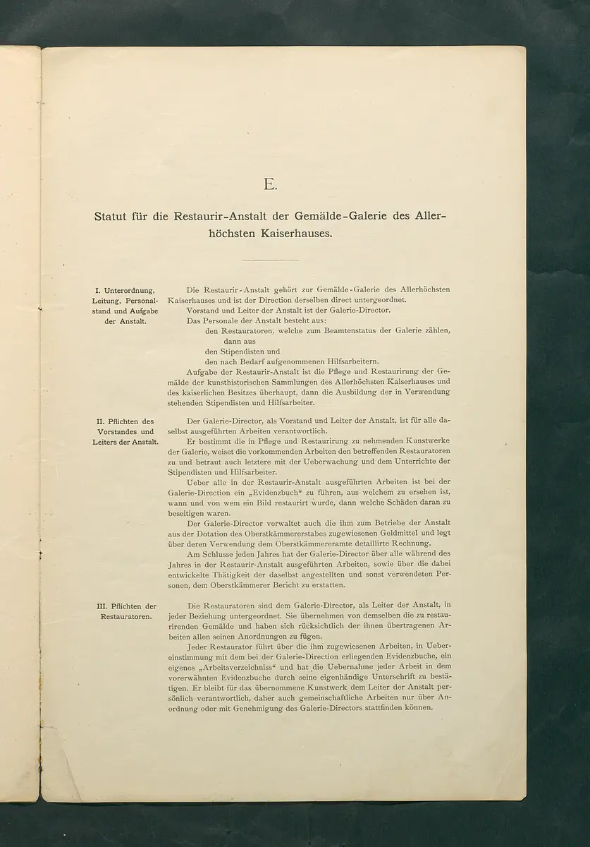 Bestimmungen für den Dienstbetrieb in den kunsthistorischen Sammlungen des Allerhöchsten Kaiserhauses