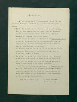 Zirkular betreffend Neuregelung für die Bibliothek und das photographische Atelier