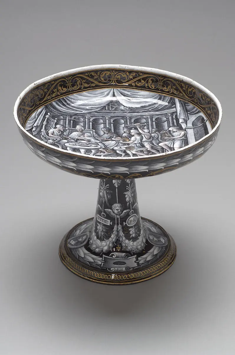 Schale auf hohem Fuß mit Dido und Aeneas