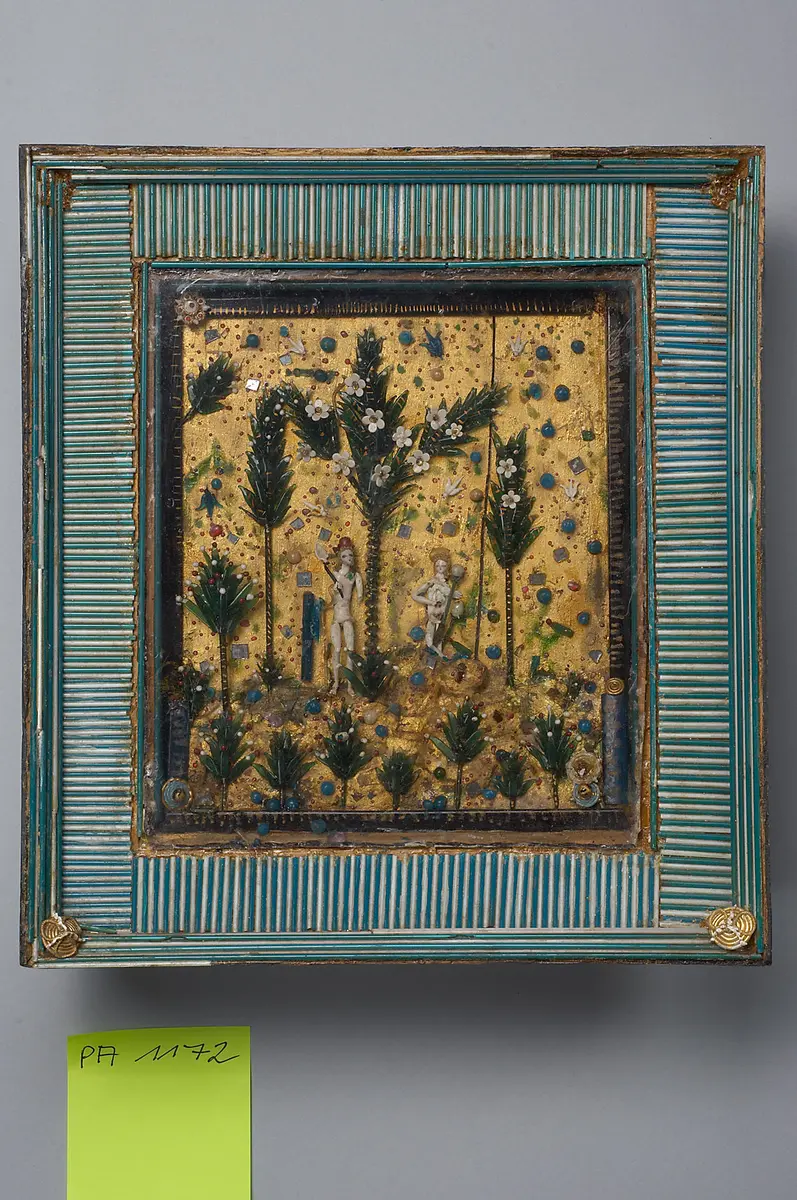 Christus als Gärtner, mit Magdalena unter dem Palmenbaum, Schmelzglasbild, Glasbild, Christus als Gärtner