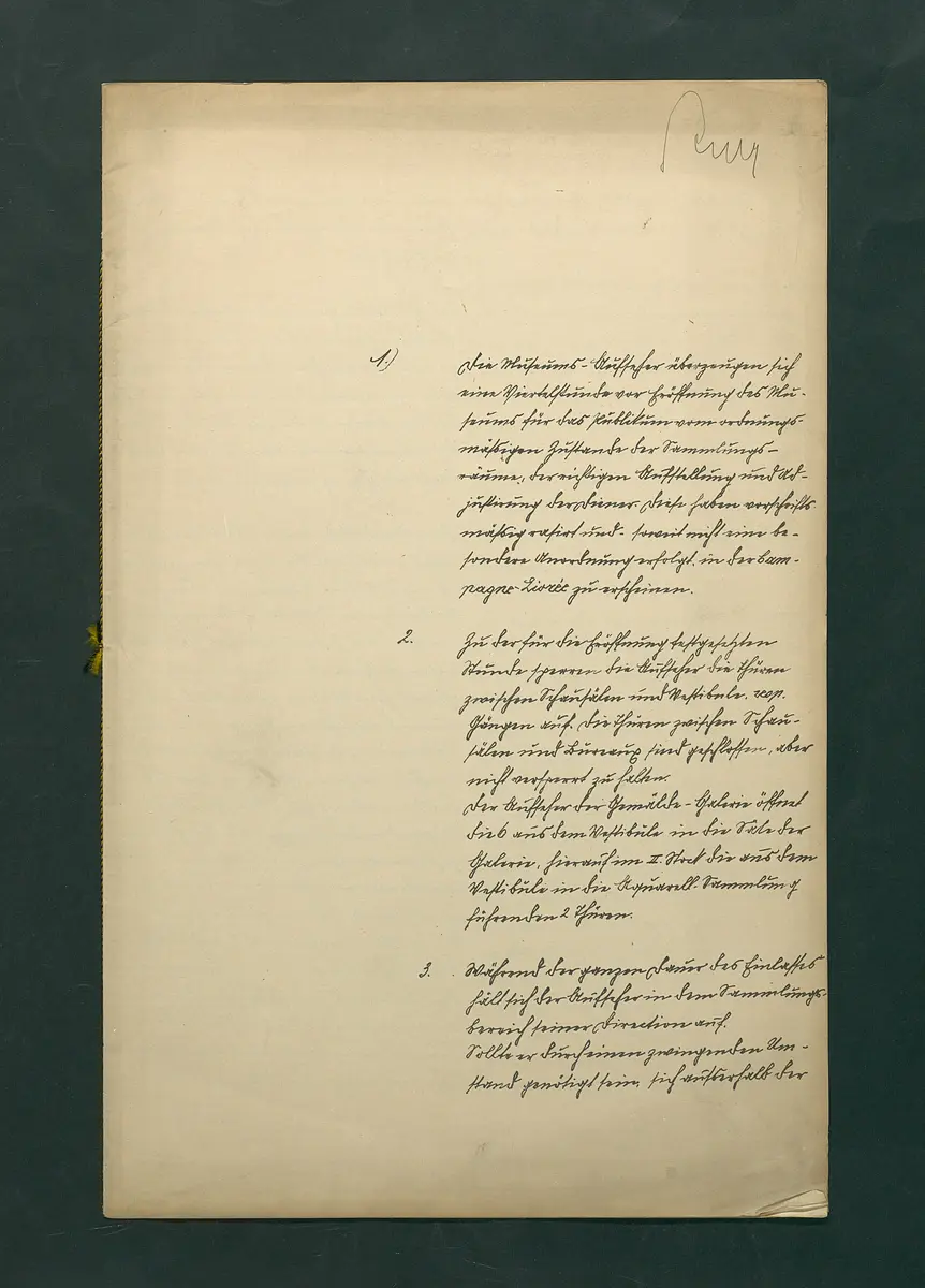 handschriftliche Dienstordnung für Museumsaufseher