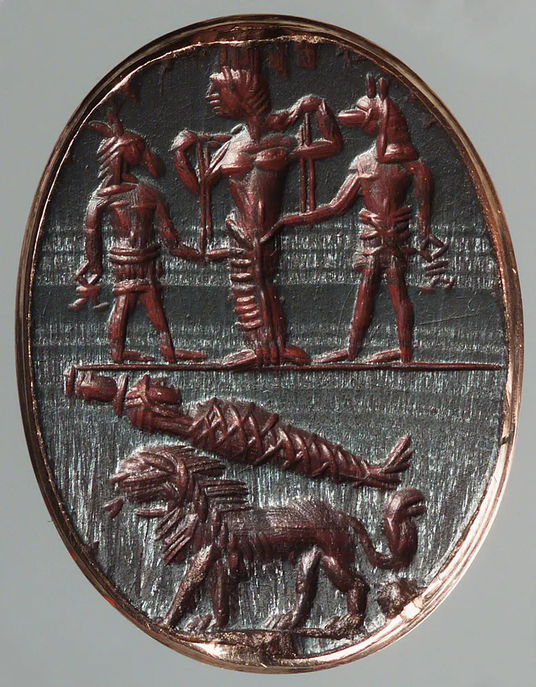 Isis-Aphrodite und Mumie des Osiris