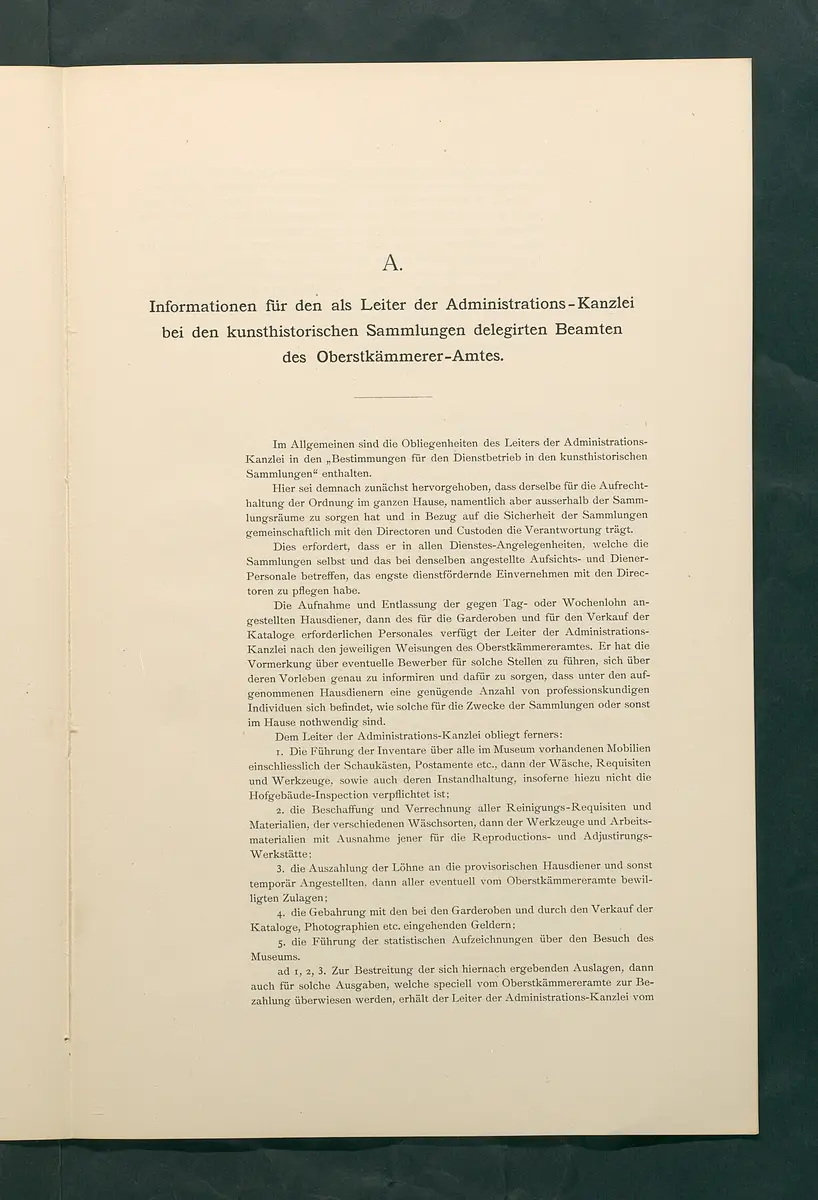 Bestimmungen für den Dienstbetrieb in den kunsthistorischen Sammlungen des Allerhöchsten Kaiserhauses