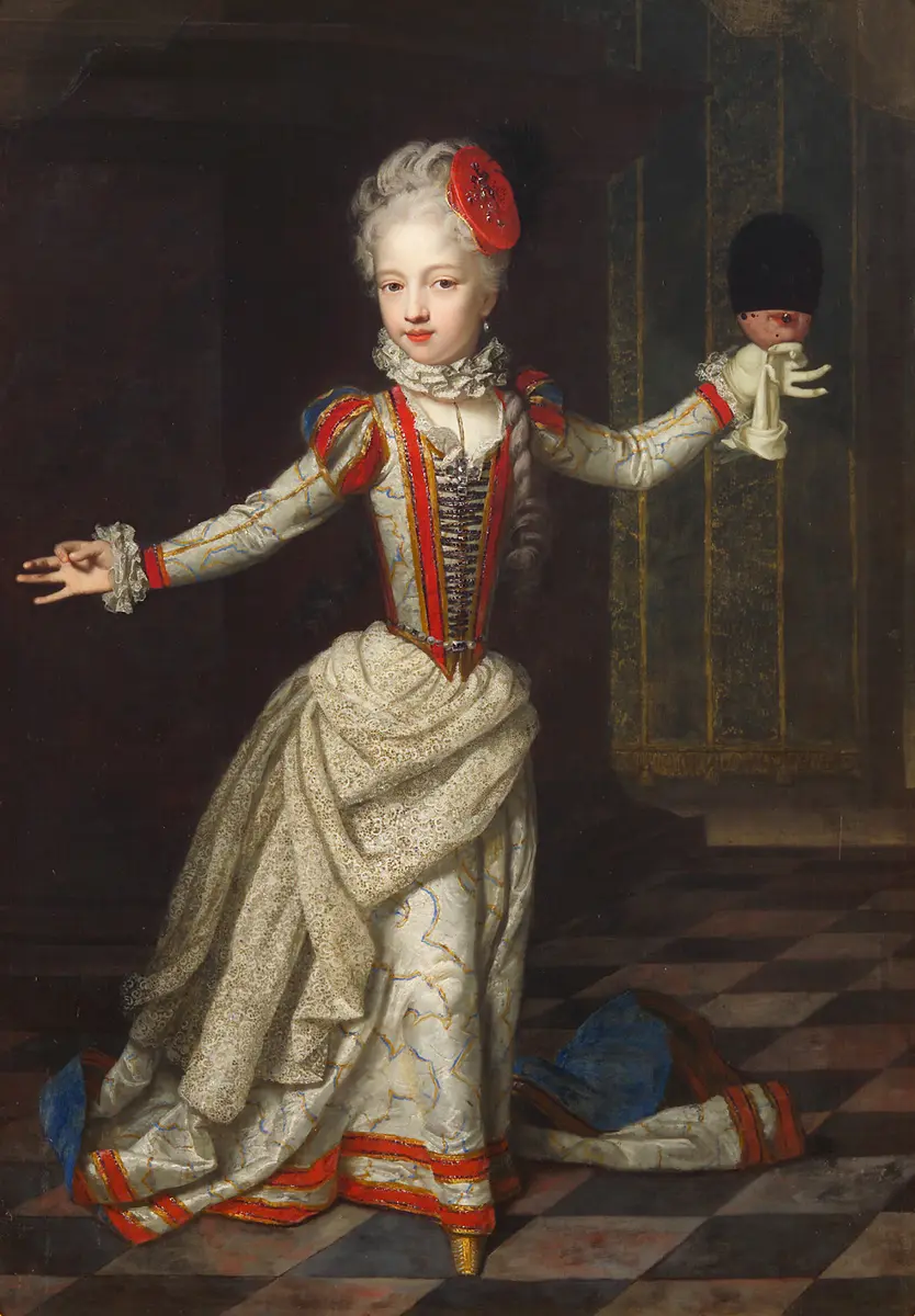 Erzherzogin Maria Amalie (1701-1756) im Tanzkleid mit einer Maske in der Hand