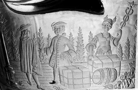 Deckelpokal mit Hafenansicht und Kauffahrteiszenen