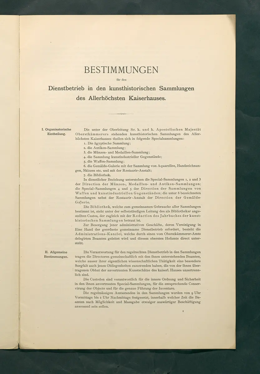Bestimmungen für den Dienstbetrieb in den kunsthistorischen Sammlungen des Allerhöchsten Kaiserhauses
