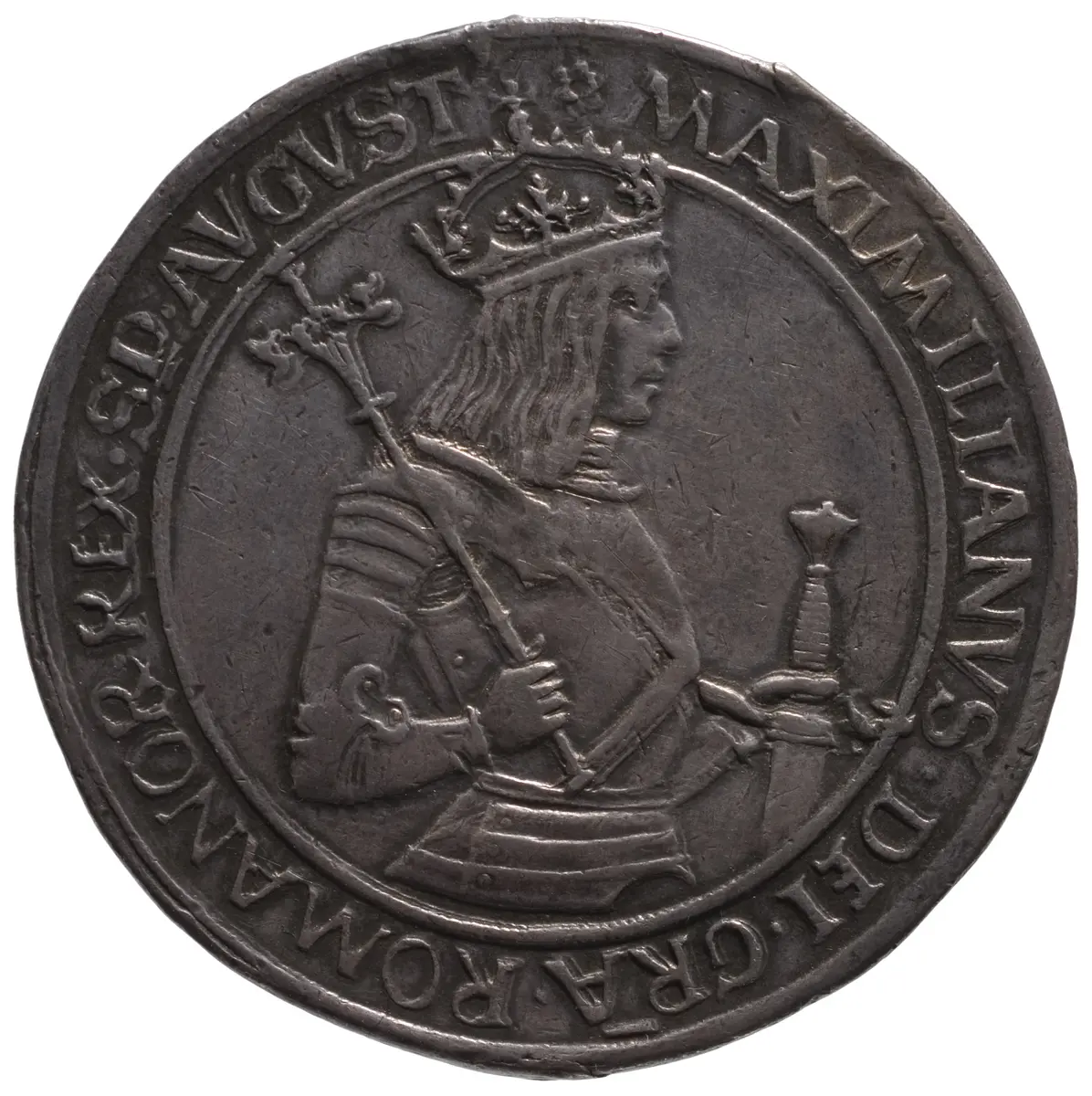 Maximilian I.; 3 Guldengroschen, geharnischtes Hüftbild