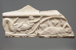 Tischplattenfragment: Jonas in der Kürbislaube