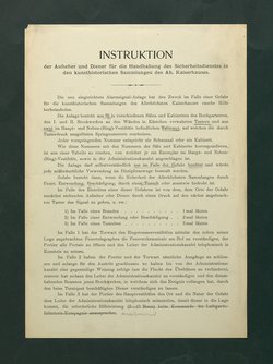 Instruktion der Aufseher und Diener für die Handhabung des Sicherheitsdienstes in den kunsthistorischen Sammlungen des Ah. Kaiserhauses