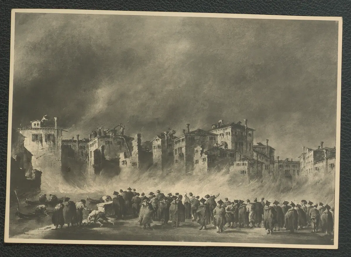 Guardi: Brand in Venedig. Öl-Leinwand, 41 x 61 cm