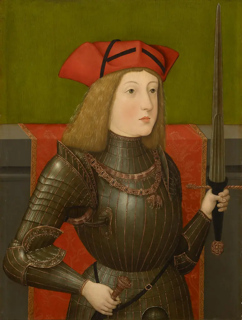 Kaiser Karl V. (1500-1558) im Riefelharnisch mit erhobenem Schwert