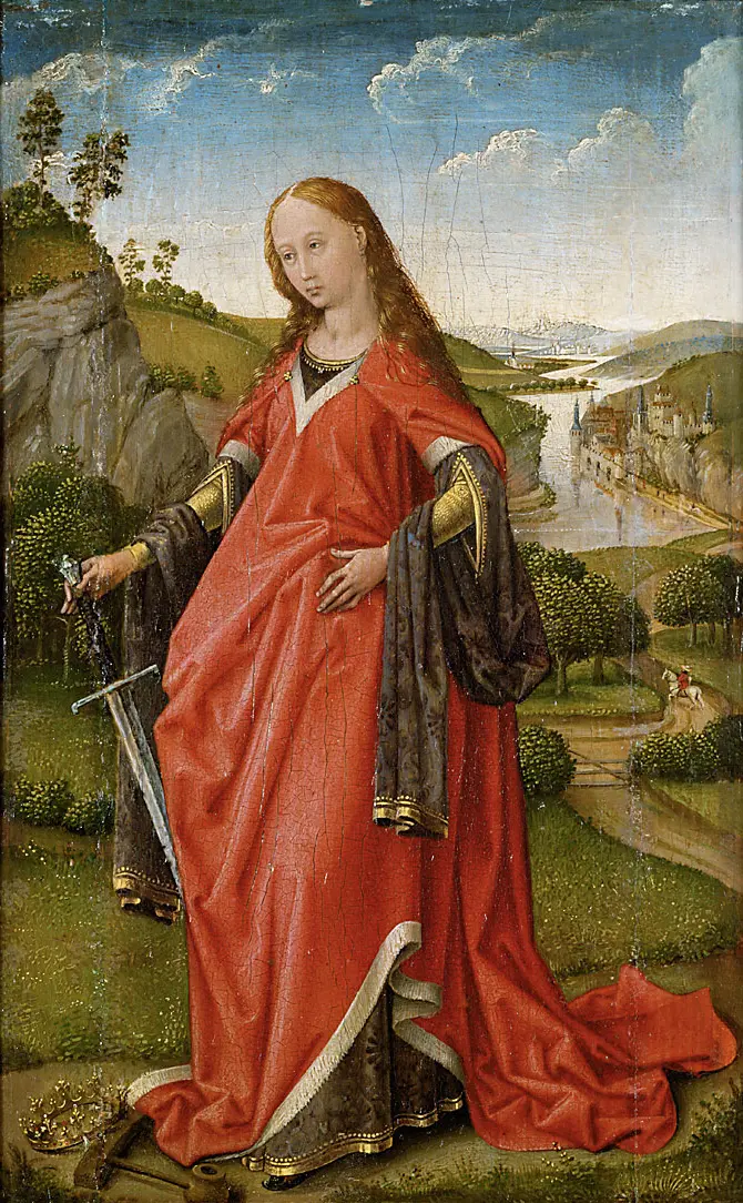 Outside panel of an altarpiece: Virgin with Child Inside panel of an altarpiece: St. Catherine