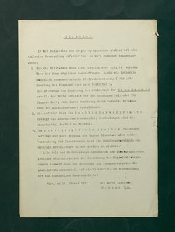 Zirkular betreffend Neuregelung für die Bibliothek und das photographische Atelier