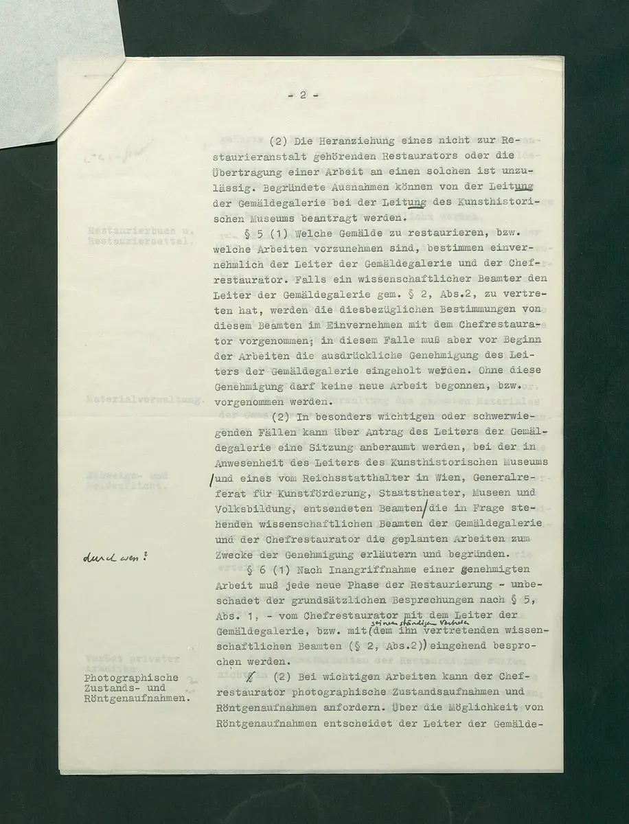 Dienstordnung für die Gemälderestaurieranstalt des Kunsthistorischen Museums