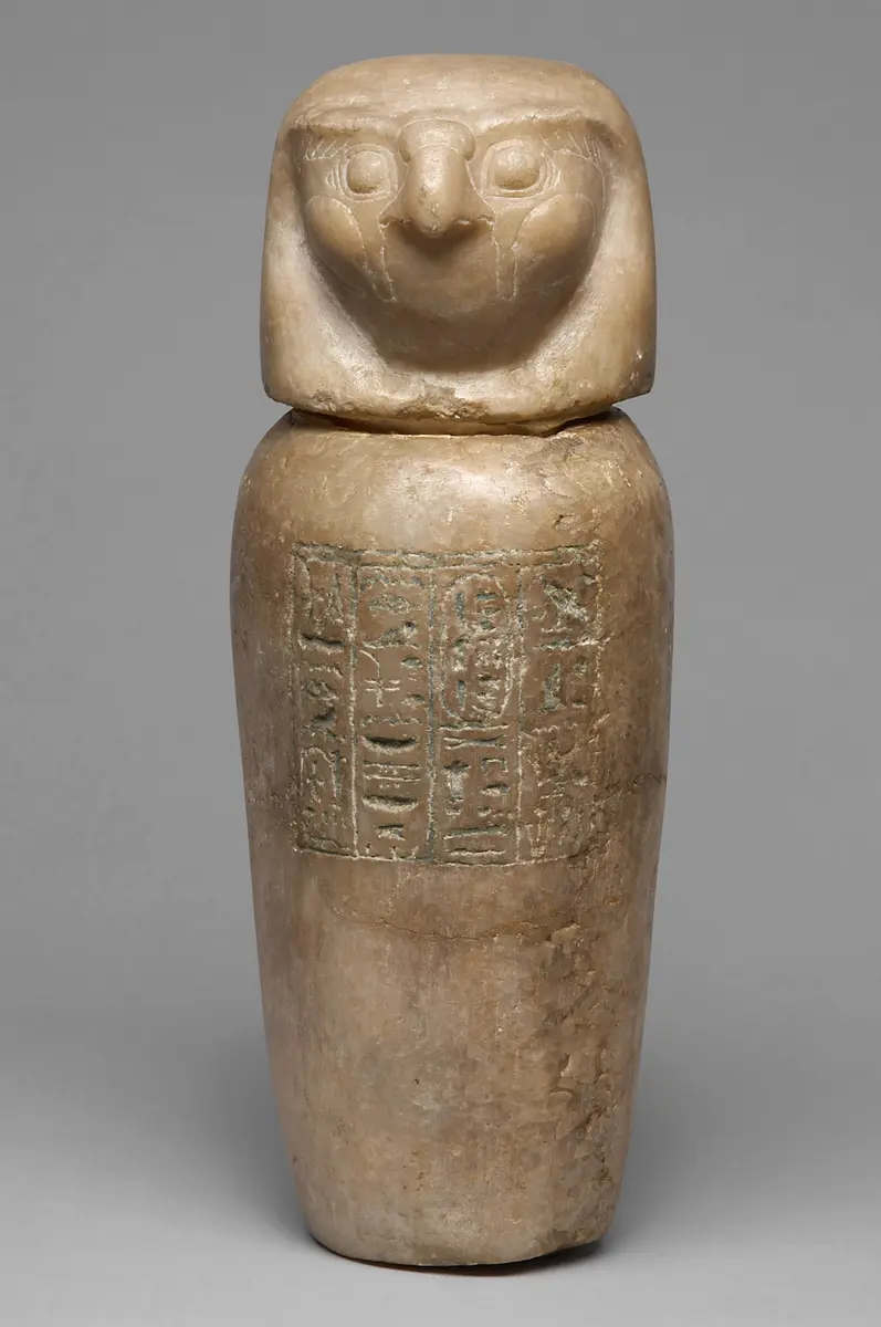 Kanope der Tjes-bastet-peret mit Deckel in Form eines Falkenkopfes