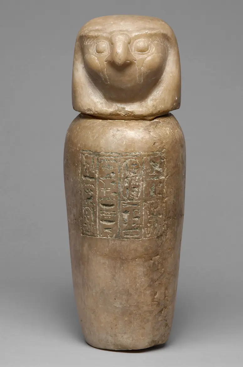 Kanope der Tjes-bastet-peret mit Deckel in Form eines Falkenkopfes