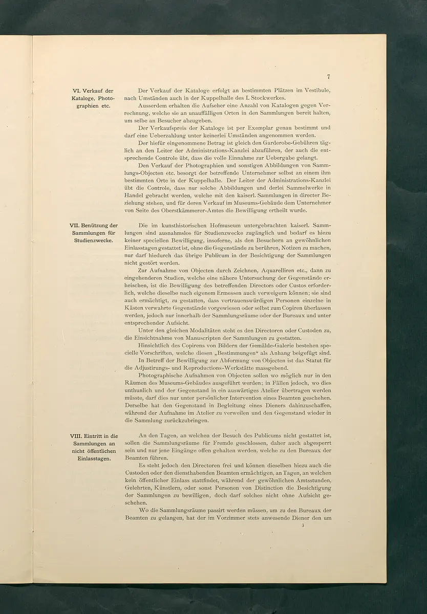 Bestimmungen für den Dienstbetrieb in den kunsthistorischen Sammlungen des Allerhöchsten Kaiserhauses
