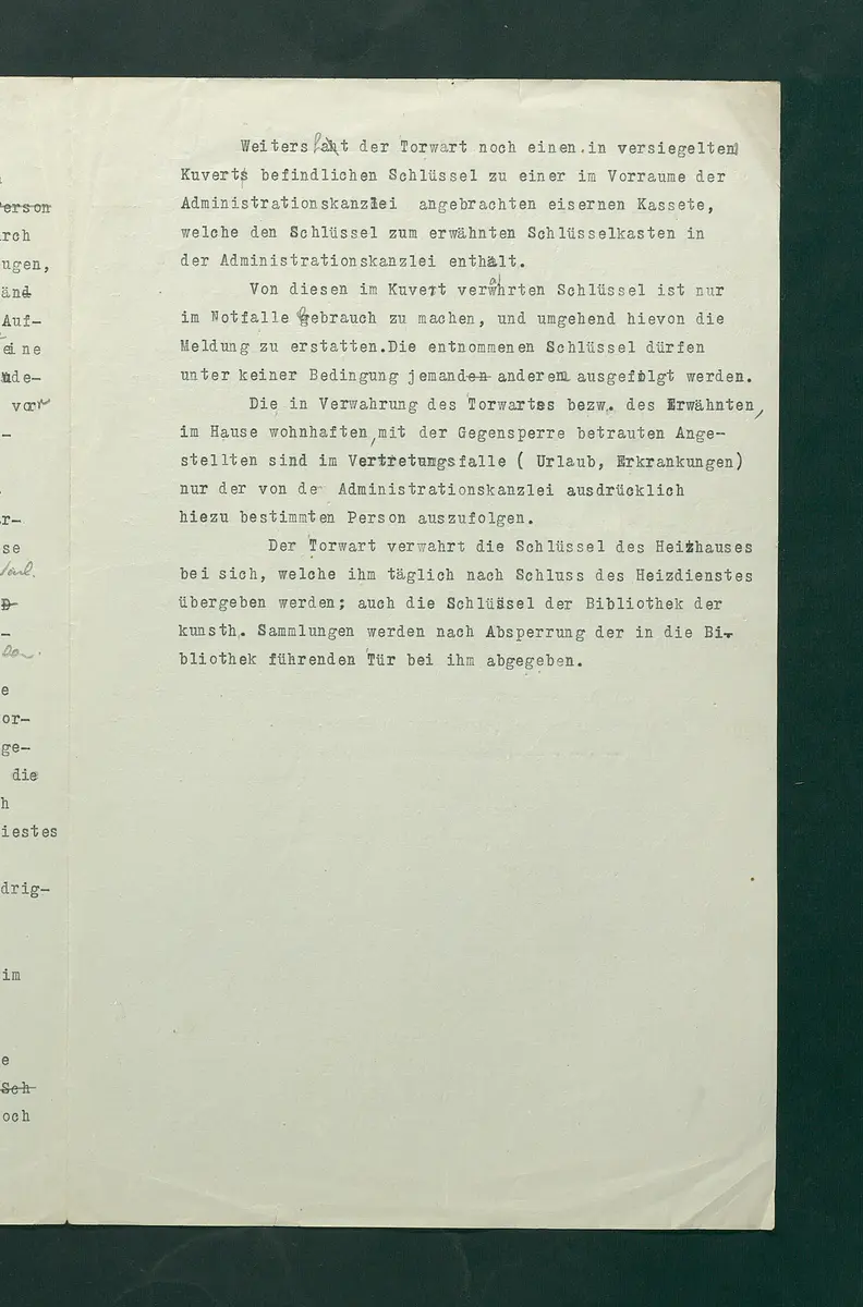 Dienstbestimmungen für den Nachtdienst des Torwartes im Ringseitigen Vestibüle