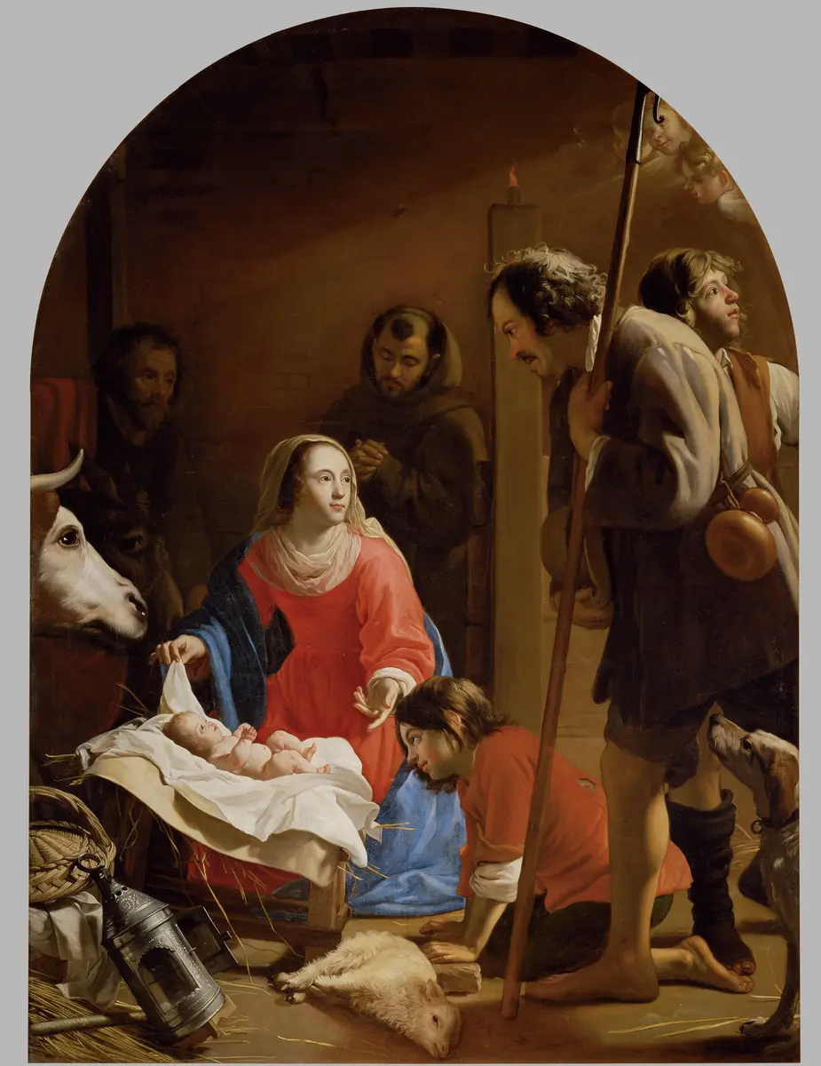 Anbetung der Hirten (Im Hintergrund der hl. Franz von Assisi)