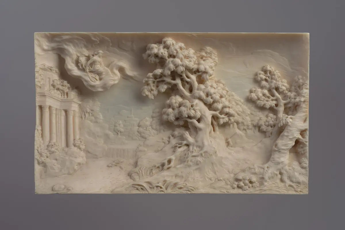 Landschaft mit Diana in den Wolken auf Hirschjagd