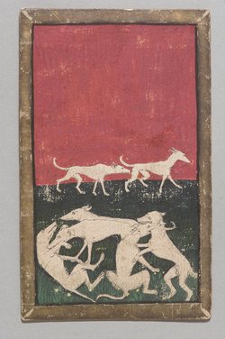 Spielkarte Jagdhunde Sieben aus dem "Ambraser Hofjagdspiel"