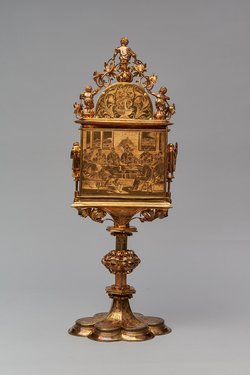 Das Reliquiar mit einem Stück vom Tischtuch des letzten Abendmahls