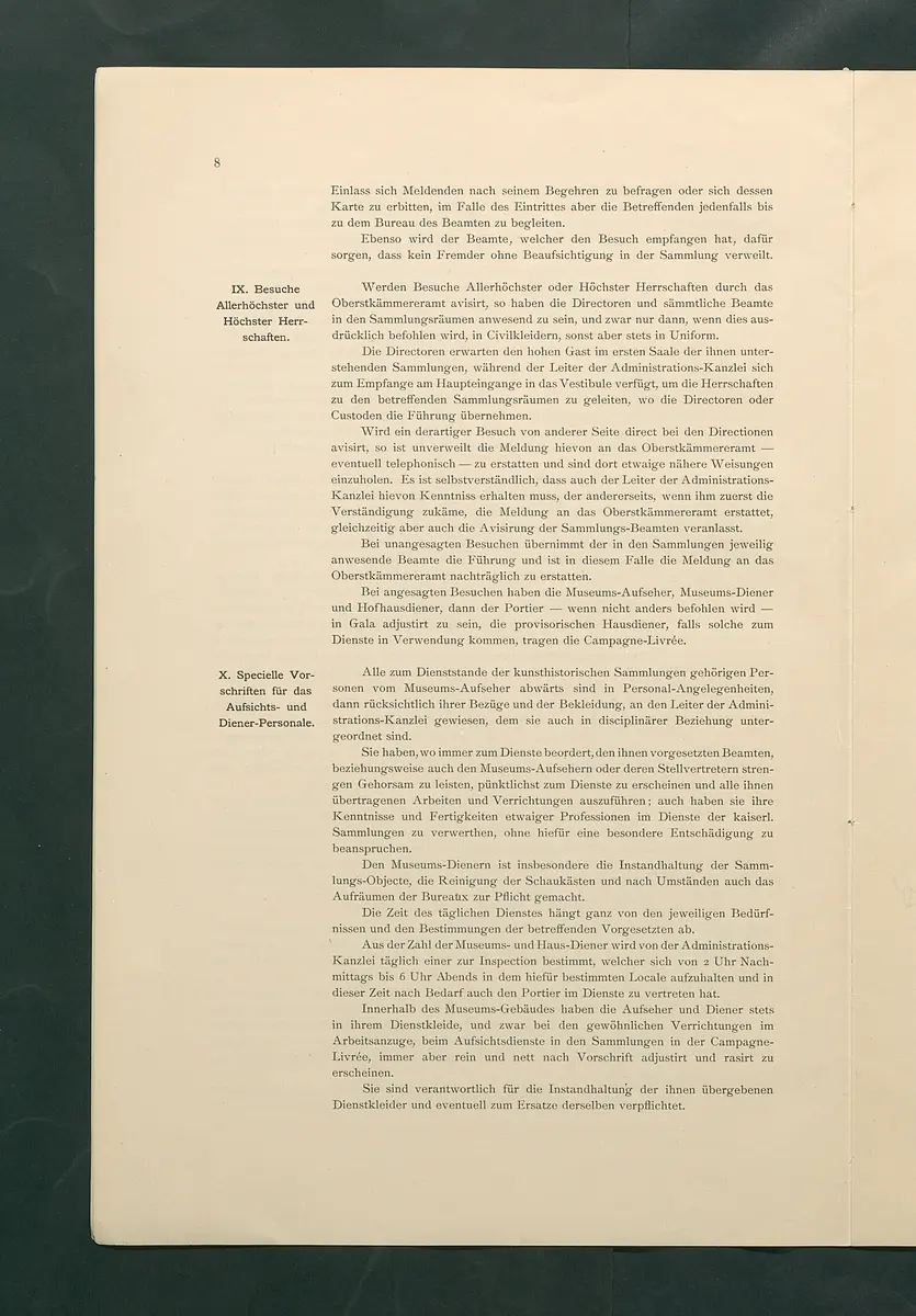 Bestimmungen für den Dienstbetrieb in den kunsthistorischen Sammlungen des Allerhöchsten Kaiserhauses