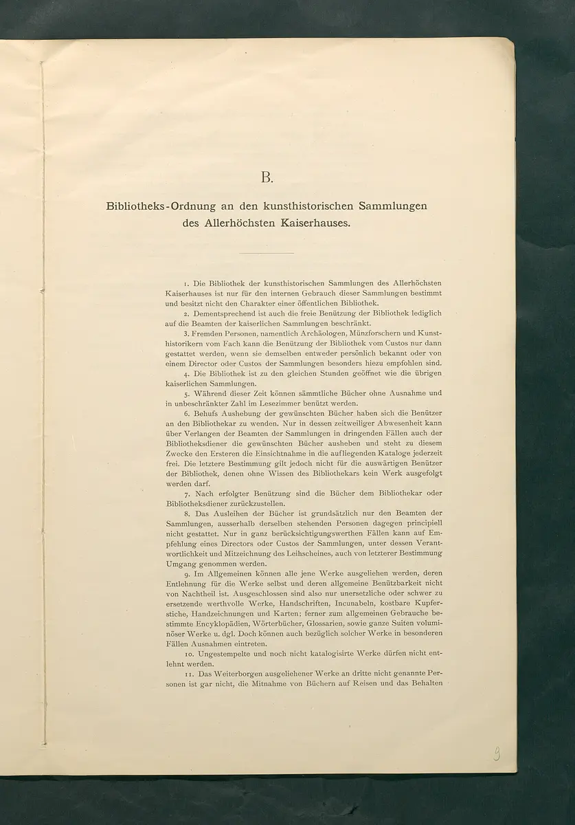 Bestimmungen für den Dienstbetrieb in den kunsthistorischen Sammlungen des Allerhöchsten Kaiserhauses