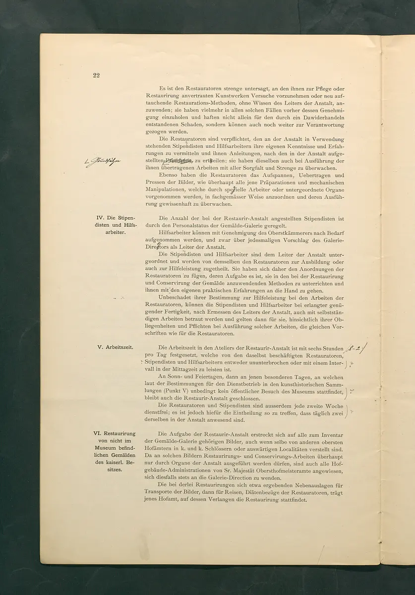 Bestimmungen für den Dienstbetrieb in den kunsthistorischen Sammlungen des Allerhöchsten Kaiserhauses