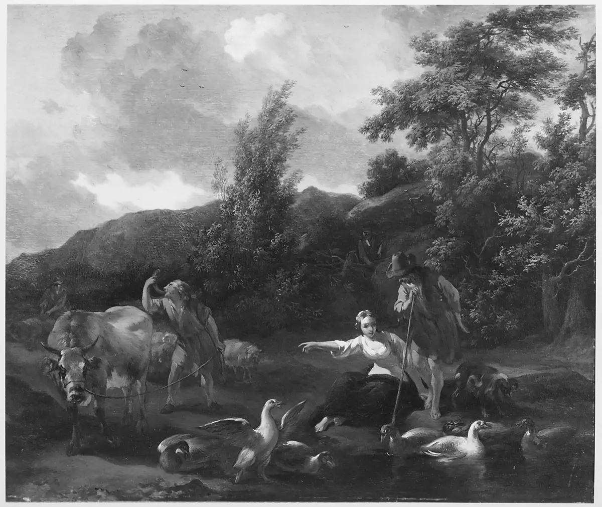 Landschaft mit Gänseherde