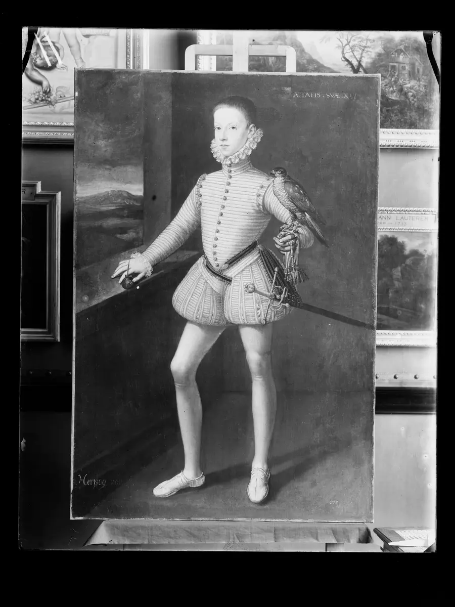 Erzherzog Wenzel (1561-1578) als Dreizehnjähriger mit einem Falken, ganze Figur