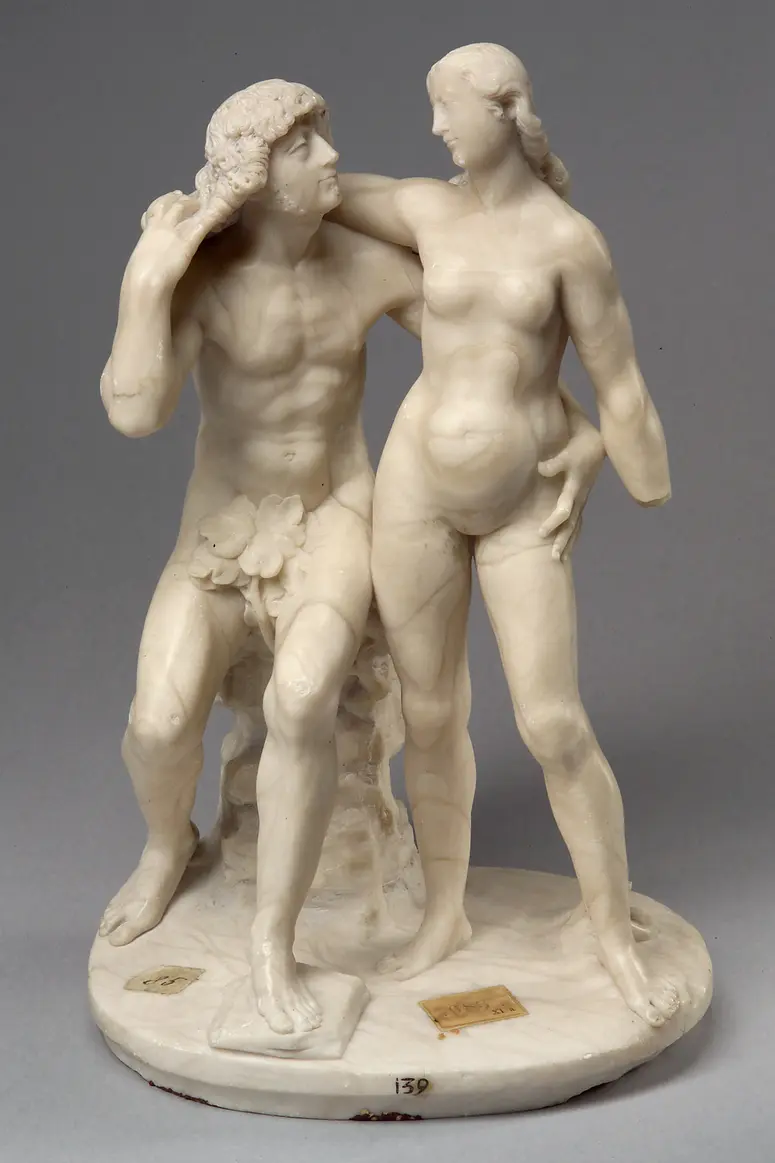 Statuette, Skulptur, Marmorgruppe, Adam und Eva