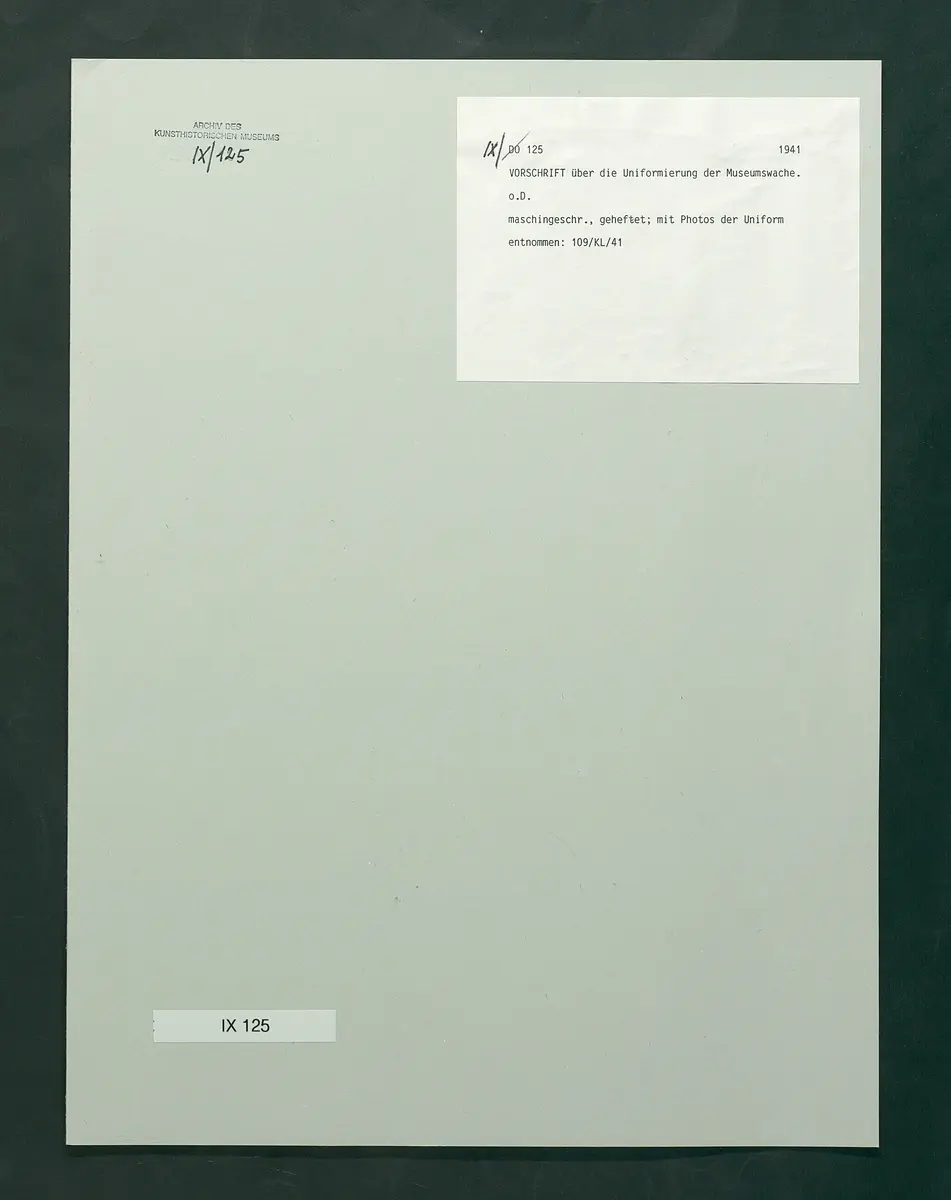 Vorschrift zur Uniformierung der Museumswache