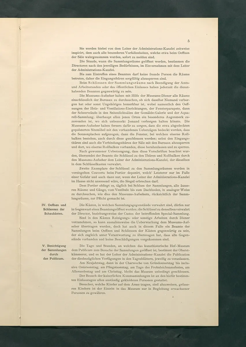 Bestimmungen für den Dienstbetrieb in den kunsthistorischen Sammlungen des Allerhöchsten Kaiserhauses