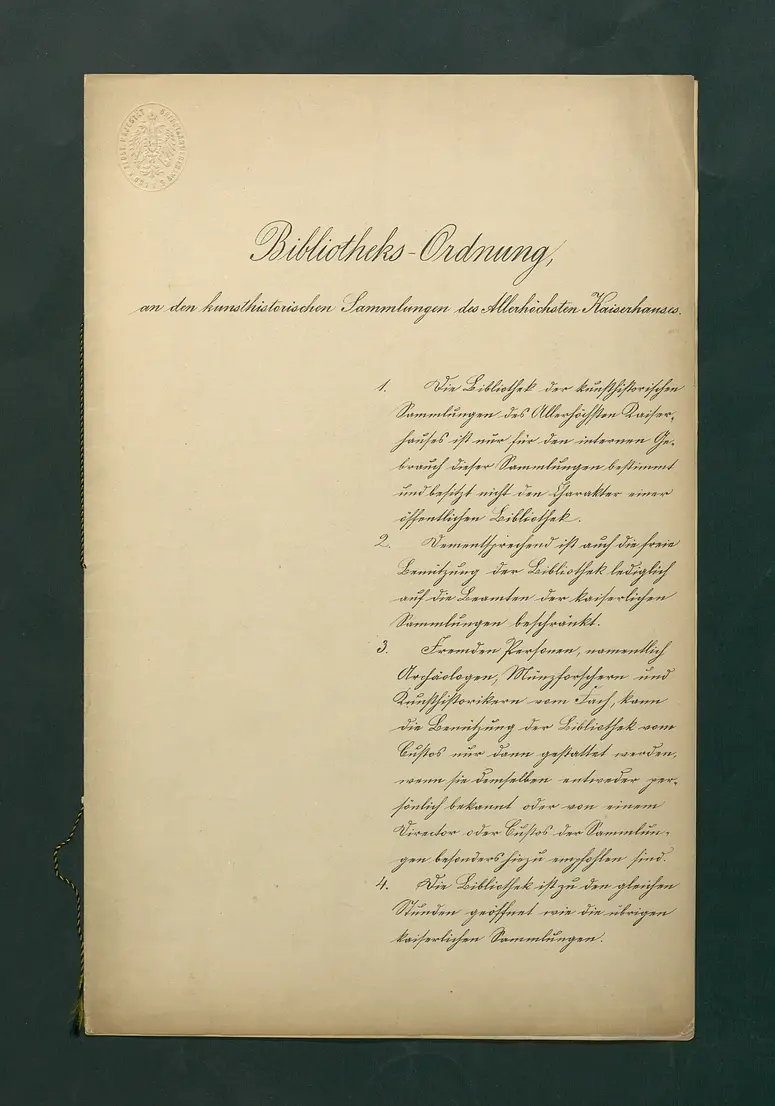 Bibliotheksordnung an den kunsthistorischen Sammlungen des Allerhöchsten Kaiserhauses