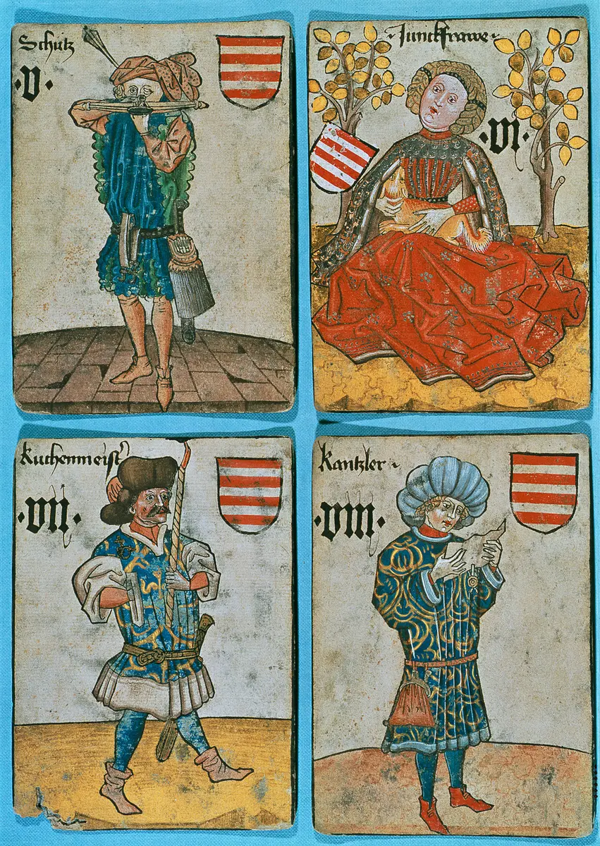 Spielkarte, Ungarn, Kanzler (Acht), aus dem sog. Hofämterspiel