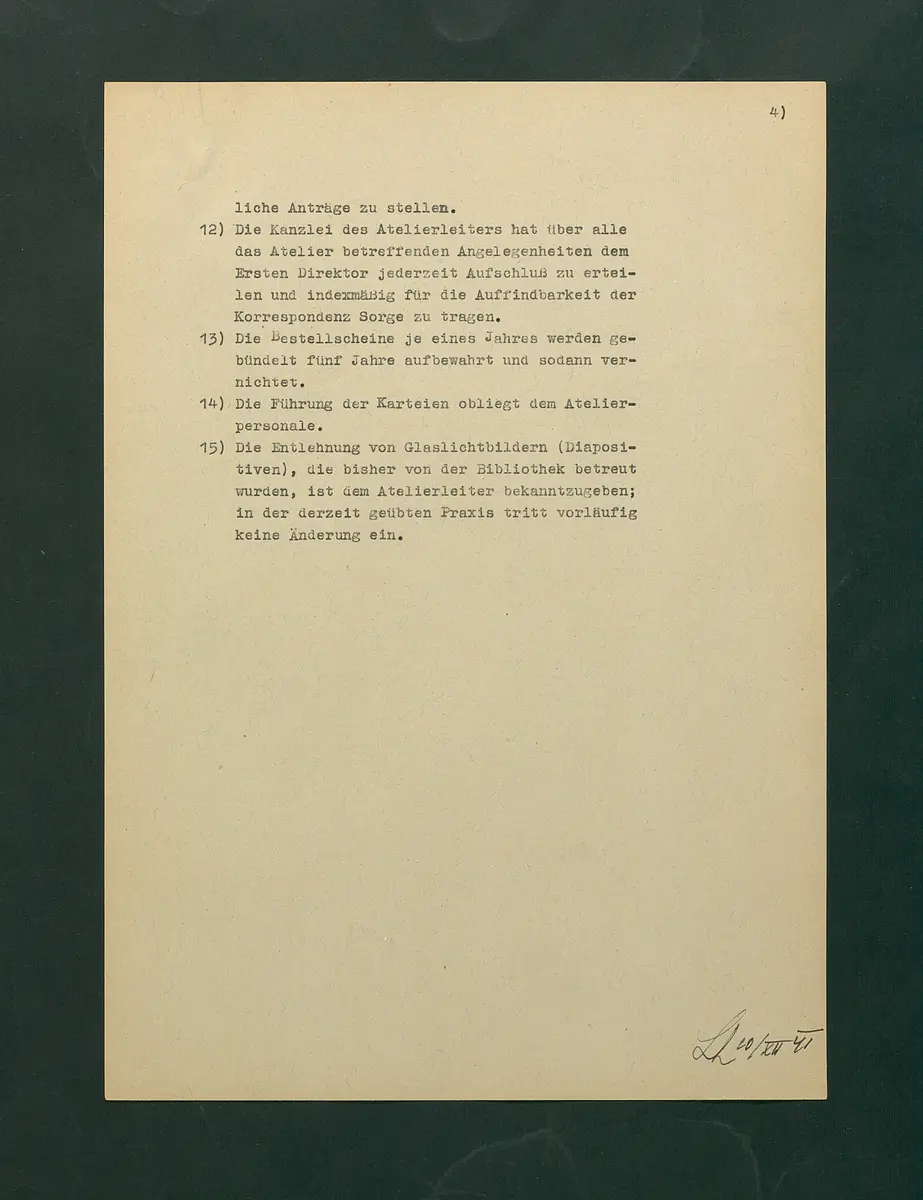 Dienstordnung für das photographische Atelier und Reproduktionsangelegenheiten
