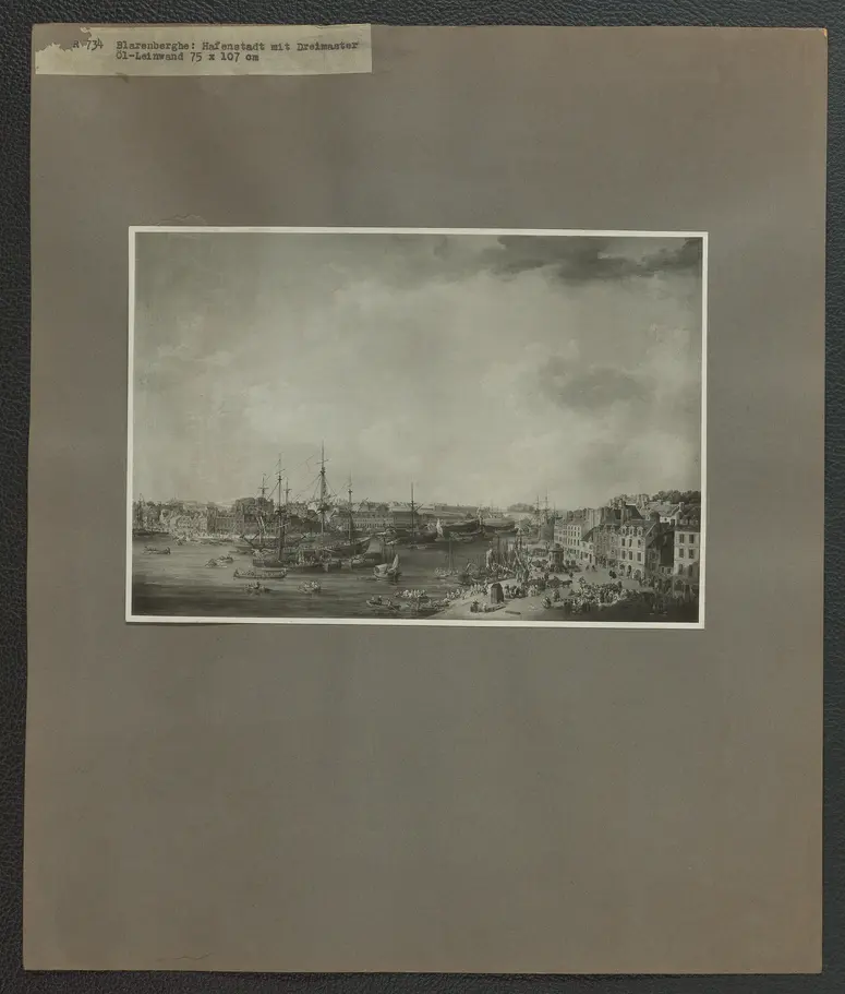 Blarenberghe: Hafenstadt mit Dreimaster. Öl-Leinwand, 75 x 107 cm