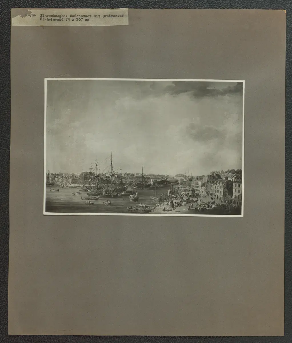 Blarenberghe: Hafenstadt mit Dreimaster. Öl-Leinwand, 75 x 107 cm