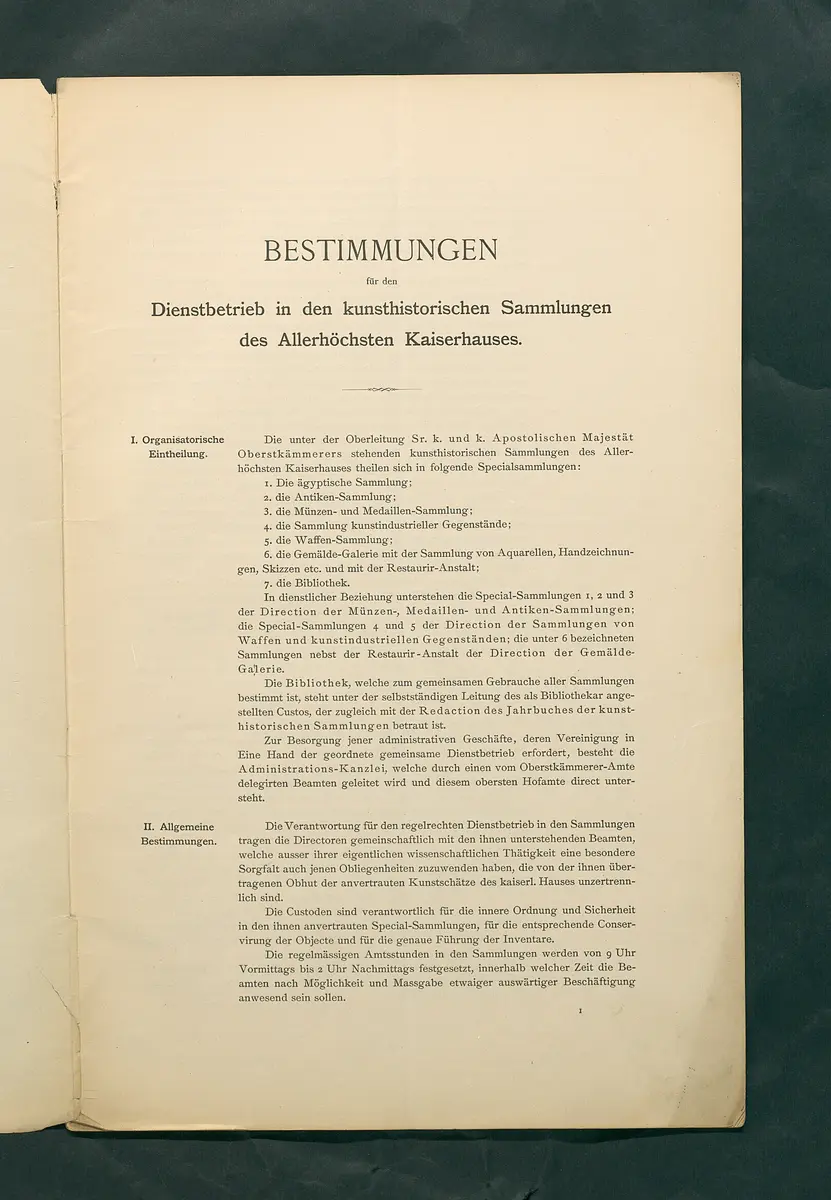Bestimmungen für den Dienstbetrieb in den kunsthistorischen Sammlungen des Allerhöchsten Kaiserhauses