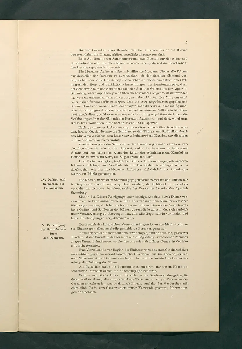 Bestimmungen für den Dienstbetrieb in den kunsthistorischen Sammlungen des Allerhöchsten Kaiserhauses