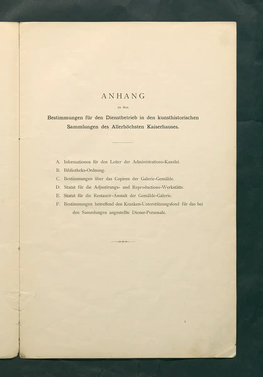 Bestimmungen für den Dienstbetrieb in den kunsthistorischen Sammlungen des Allerhöchsten Kaiserhauses