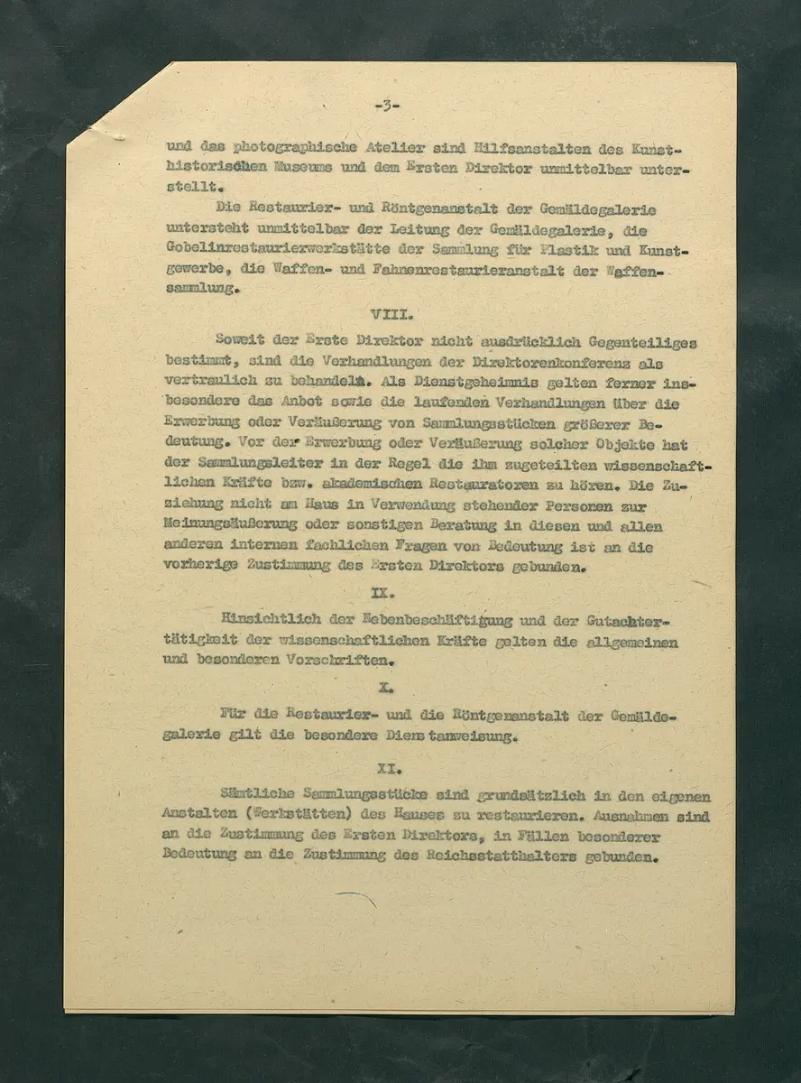 Dienstvorschrift für das Kunsthistorische Museum in Wien