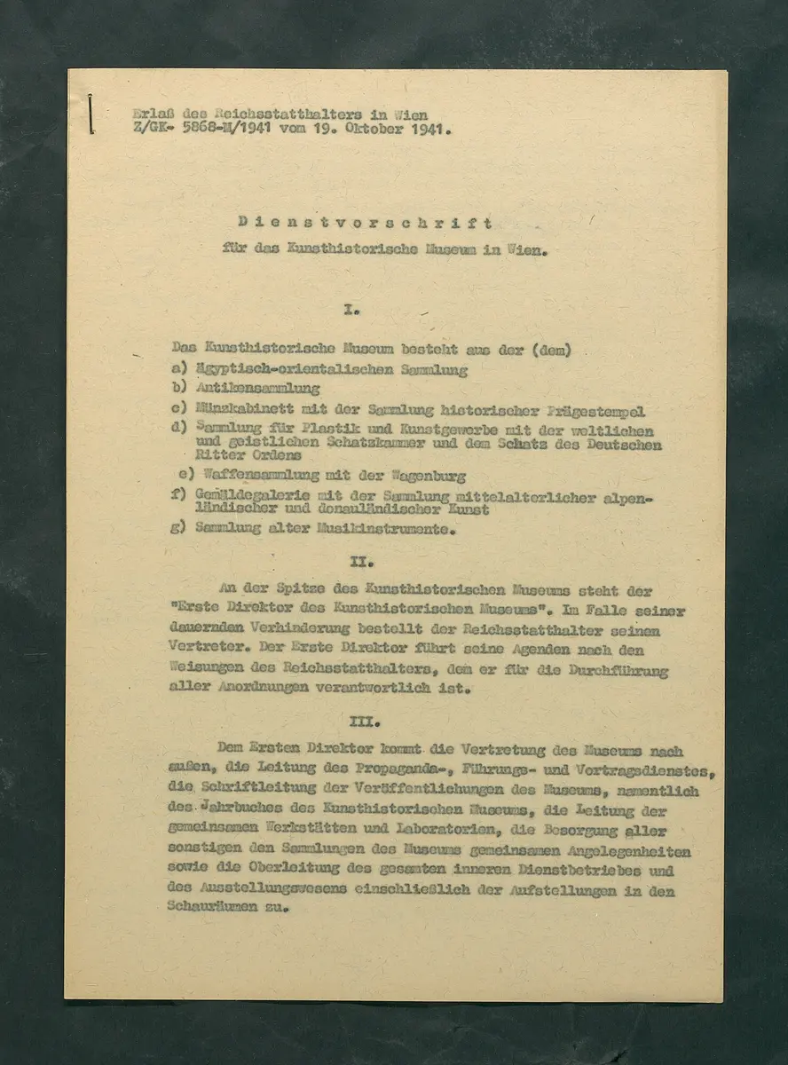 Dienstvorschrift für das Kunsthistorische Museum in Wien