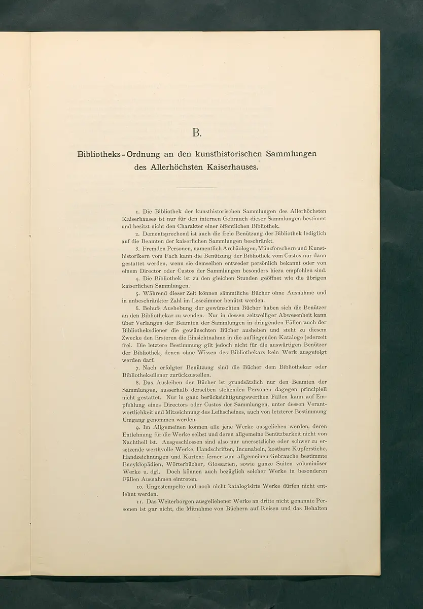 Bestimmungen für den Dienstbetrieb in den kunsthistorischen Sammlungen des Allerhöchsten Kaiserhauses