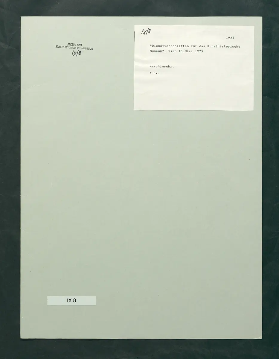 Dienstvorschriften für das Kunsthistorische Museum