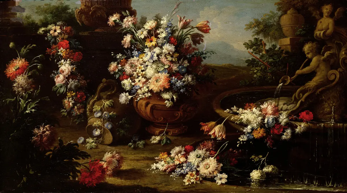 Blumen mit Parklandschaft