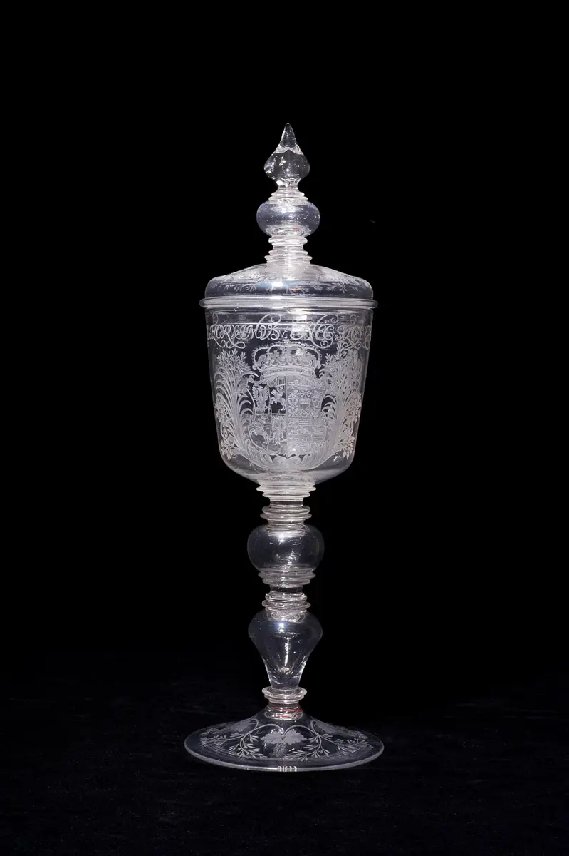 Deckelpokal mit Ansicht von Leipzig und sächsisch-polnischem Wappen