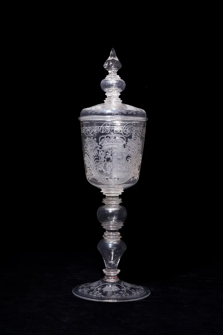 Deckelpokal mit Ansicht von Leipzig und sächsisch-polnischem Wappen